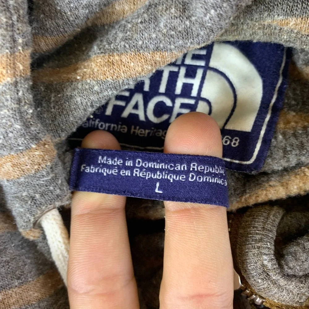 The North Face Hoodie Mens Large Gray Brown Striped Full Zip Good Outdoor Pocket
